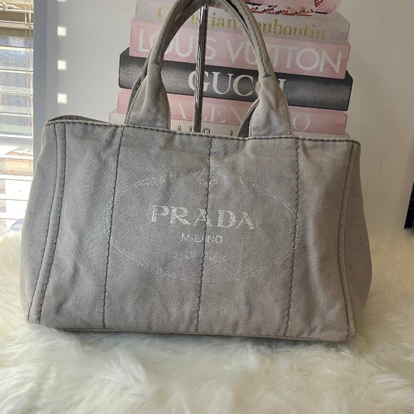 Authentic Prada Medium Canapa Logo Denim Tote bag - Picture 2 of 15